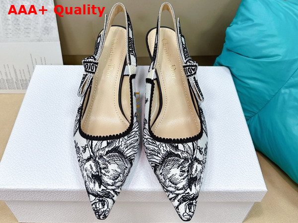 Dior Jadior Slingback Pump White and Black Cotton Embroidered with Dior Jardin D Hiver Motif Replica