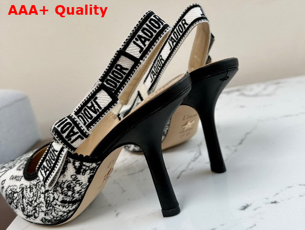 Dior Jadior Slingback Pump White and Black Cotton Embroidered with Plan de Paris Motif High Heel Replica