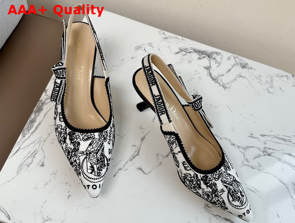 Dior Jadior Slingback Pump White and Black Cotton Embroidered with Plan de Paris Motif Replica