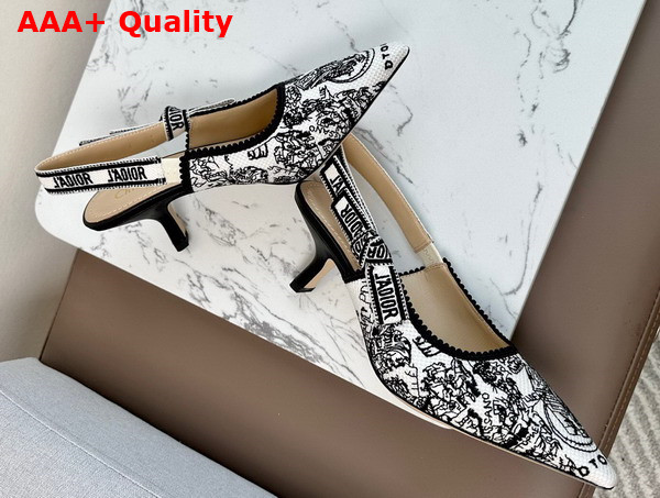 Dior Jadior Slingback Pump White and Black Cotton Embroidered with Plan de Paris Motif Replica