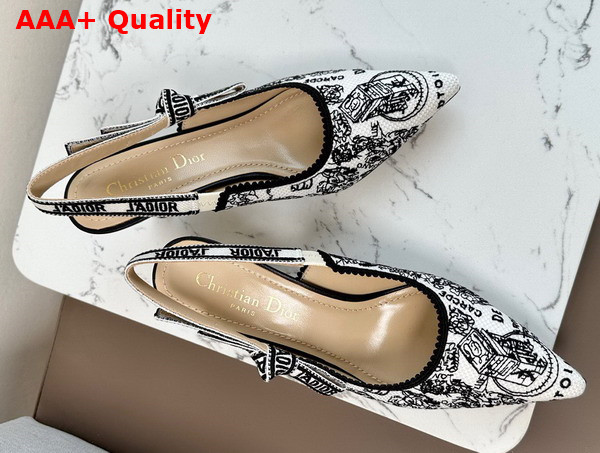 Dior Jadior Slingback Pump White and Black Cotton Embroidered with Plan de Paris Motif Replica