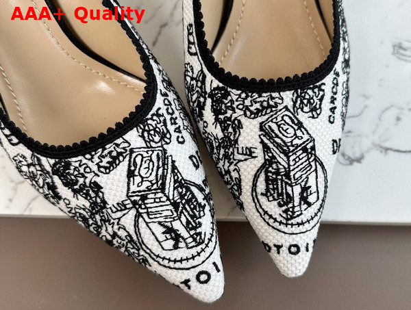 Dior Jadior Slingback Pump White and Black Cotton Embroidered with Plan de Paris Motif Replica