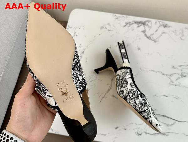 Dior Jadior Slingback Pump White and Black Cotton Embroidered with Plan de Paris Motif Replica