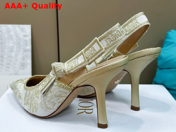 Dior Jadior Slingback Pump White and Gold Tone Cotton Embroidered with Dior Jardin D Hiver Motif in Metallic Thread Replica