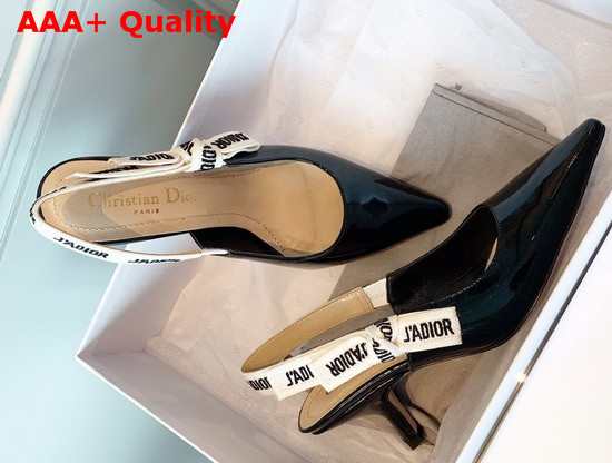 Dior Jadior Slingback Pump in Black Patent Calfskin Leather Replica