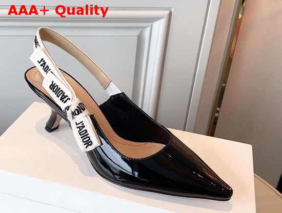 Dior Jadior Slingback Pump in Black Patent Calfskin Leather Replica