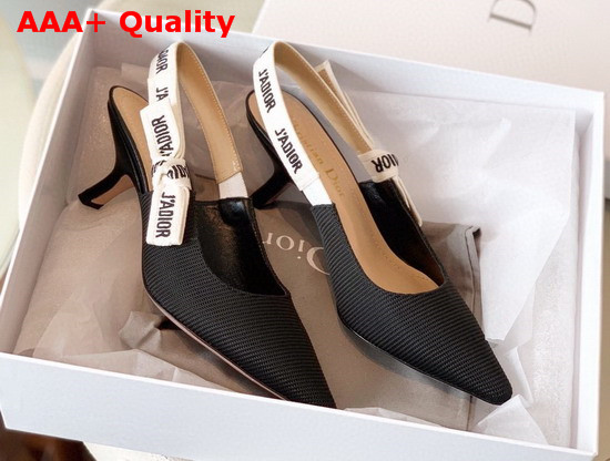 Dior Jadior Slingback Pump in Black Technical Canvas with Embroidered Jadior Ribbon Replica