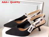 Dior Jadior Slingback Pump in Black Technical Canvas with Embroidered Jadior Ribbon Replica