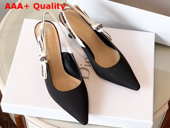 Dior Jadior Slingback Pump in Black Technical Canvas with Embroidered Jadior Ribbon Replica