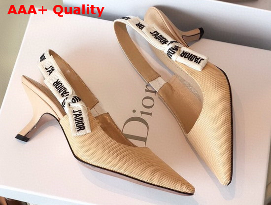 Dior Jadior Slingback Pump in Nude Technical Canvas with Embroidered Jadior Ribbon Replica