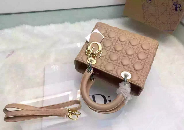 Dior Lady Dior Bag Apricot Lambskin Gold Hardware for Sale