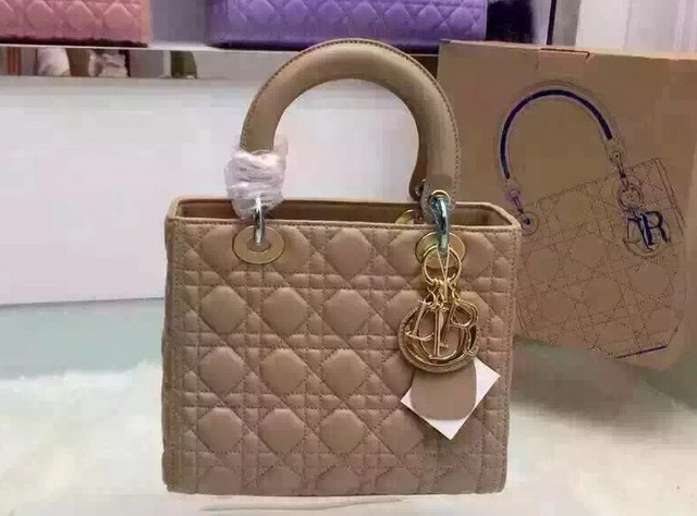 Dior Lady Dior Bag Apricot Lambskin Gold Hardware for Sale