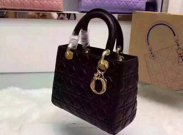 Dior Lady Dior Bag Black Lambskin Gold Hardware for Sale