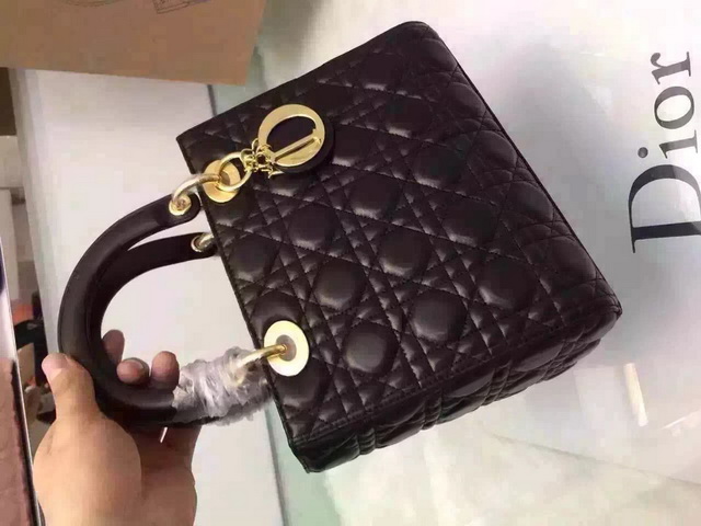 Dior Lady Dior Bag Black Lambskin Gold Hardware for Sale