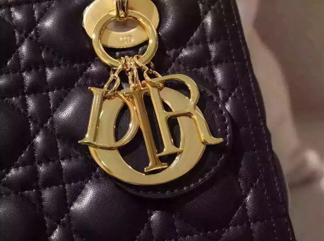 Dior Lady Dior Bag Black Lambskin Gold Hardware for Sale