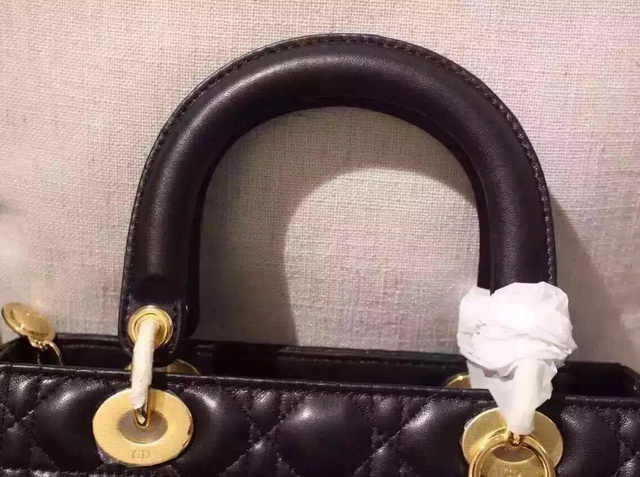 Dior Lady Dior Bag Black Lambskin Gold Hardware for Sale