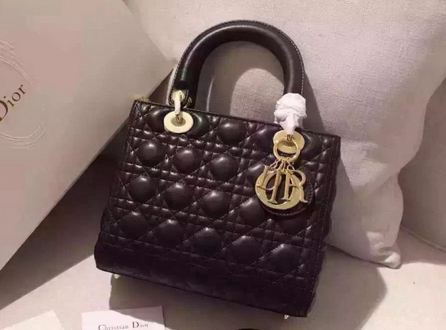 Dior Lady Dior Bag Black Lambskin Gold Hardware for Sale