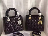 Dior Lady Dior Bag Black Patent Lambskin Silver Hardware for Sale