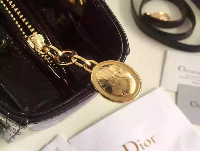 Dior Lady Dior Bag Black Patent Leather Gold Hardwares for Sale