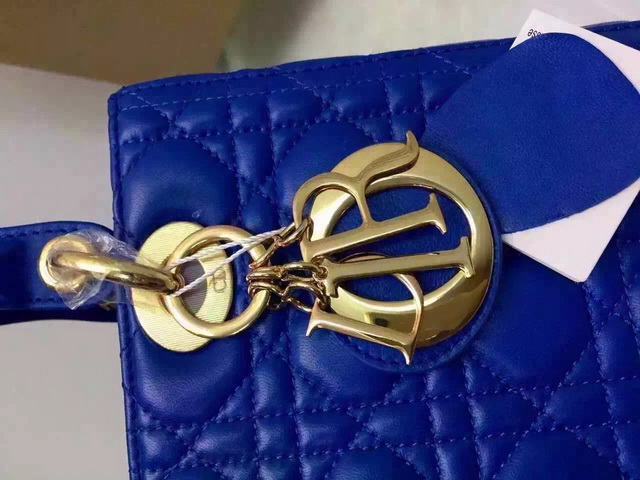 Dior Lady Dior Bag Blue Lambskin Gold Hardware for Sale