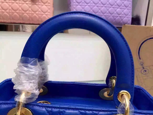 Dior Lady Dior Bag Blue Lambskin Gold Hardware for Sale