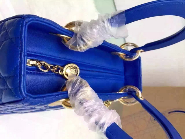 Dior Lady Dior Bag Blue Lambskin Gold Hardware for Sale