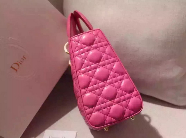 Dior Lady Dior Bag Fuchsia Lambskin Gold Hardware for Sale