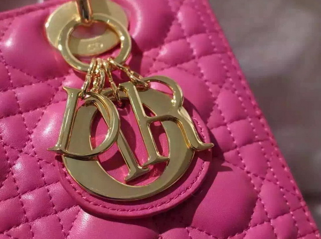 Dior Lady Dior Bag Fuchsia Lambskin Gold Hardware for Sale