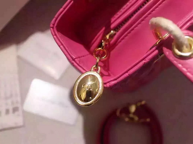 Dior Lady Dior Bag Fuchsia Lambskin Gold Hardware for Sale