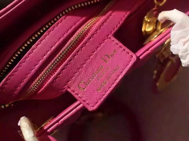 Dior Lady Dior Bag Fuchsia Lambskin Gold Hardware for Sale