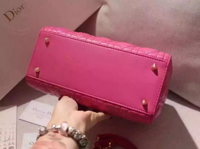 Dior Lady Dior Bag Fuchsia Lambskin Gold Hardware for Sale