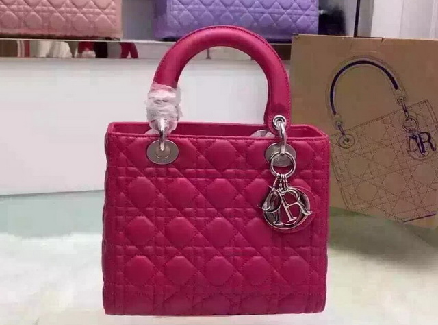 Dior Lady Dior Bag Fuchsia Lambskin Silver Hardware for Sale