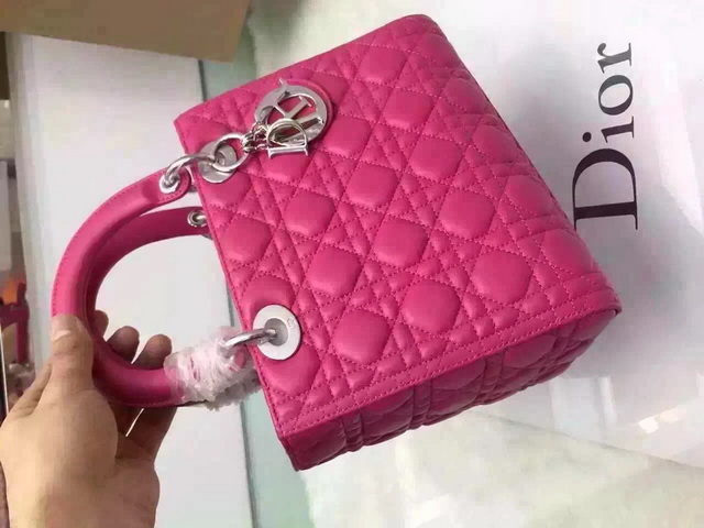 Dior Lady Dior Bag Fuchsia Lambskin Silver Hardware for Sale