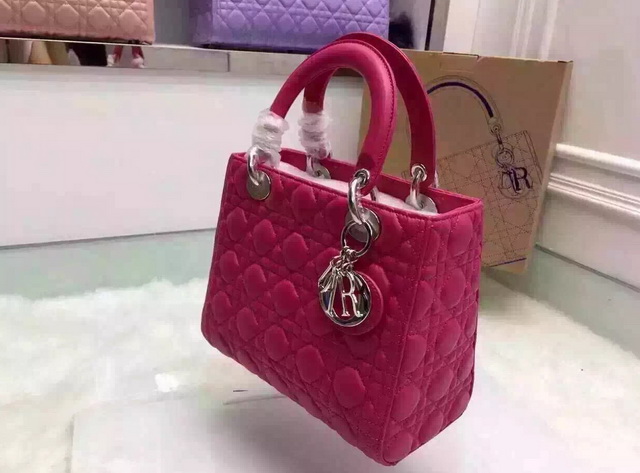 Dior Lady Dior Bag Fuchsia Lambskin Silver Hardware for Sale