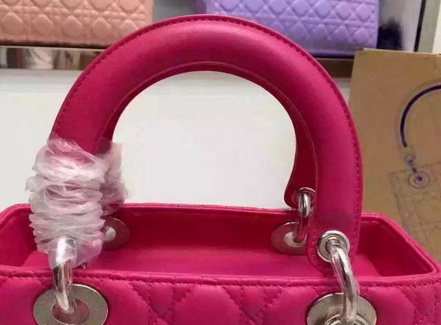 Dior Lady Dior Bag Fuchsia Lambskin Silver Hardware for Sale