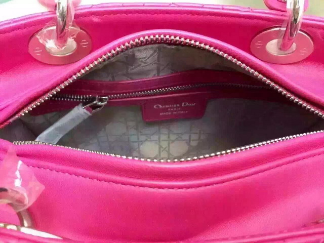 Dior Lady Dior Bag Fuchsia Lambskin Silver Hardware for Sale