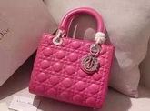 Dior Lady Dior Bag Fuchsia Lambskin Silver Hardware for Sale