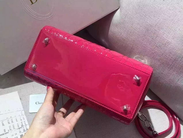 Dior Lady Dior Bag Fuchsia Patent Leather for Sale