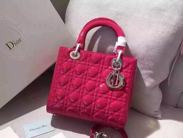 Dior Lady Dior Bag Fuchsia Patent Leather for Sale