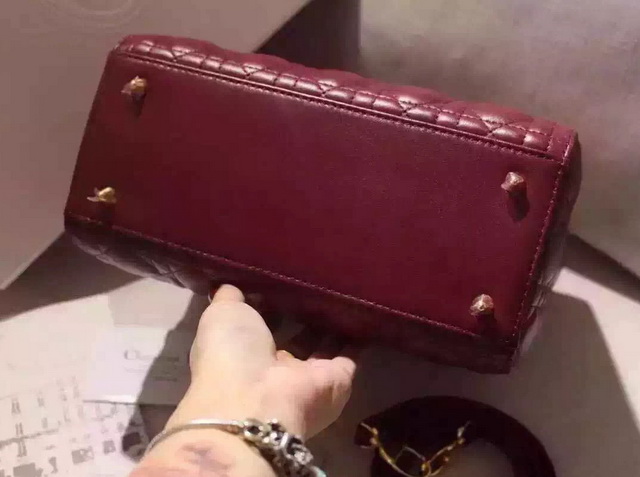 Dior Lady Dior Bag Oxblood Lambskin Gold Hardware for Sale