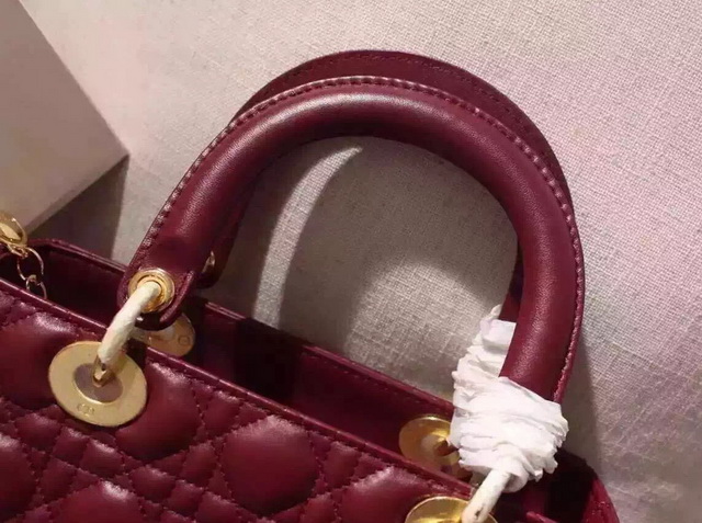 Dior Lady Dior Bag Oxblood Lambskin Gold Hardware for Sale