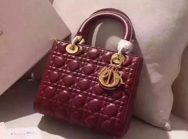 Dior Lady Dior Bag Oxblood Lambskin Gold Hardware for Sale