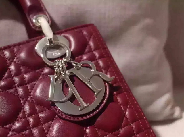 Dior Lady Dior Bag Oxblood Lambskin Silver Hardware for Sale