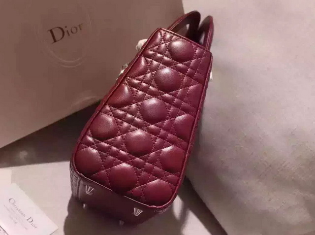 Dior Lady Dior Bag Oxblood Lambskin Silver Hardware for Sale