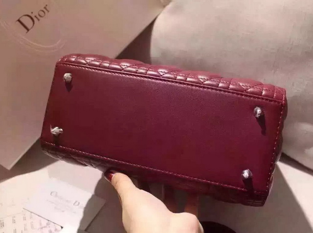 Dior Lady Dior Bag Oxblood Lambskin Silver Hardware for Sale