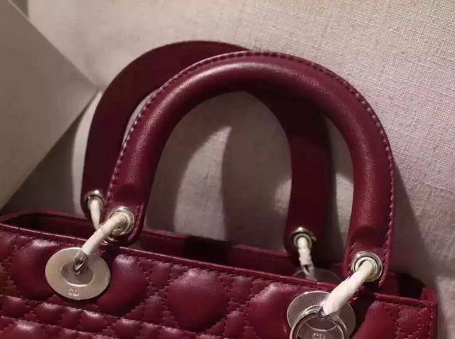 Dior Lady Dior Bag Oxblood Lambskin Silver Hardware for Sale