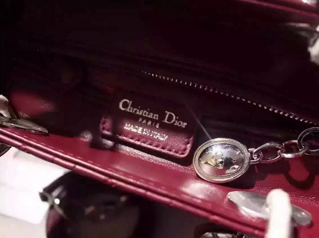 Dior Lady Dior Bag Oxblood Lambskin Silver Hardware for Sale