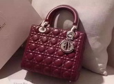 Dior Lady Dior Bag Oxblood Lambskin Silver Hardware for Sale