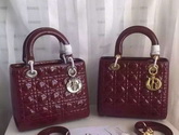 Dior Lady Dior Bag Oxblood Patent Leather Silver Hardware for Sale