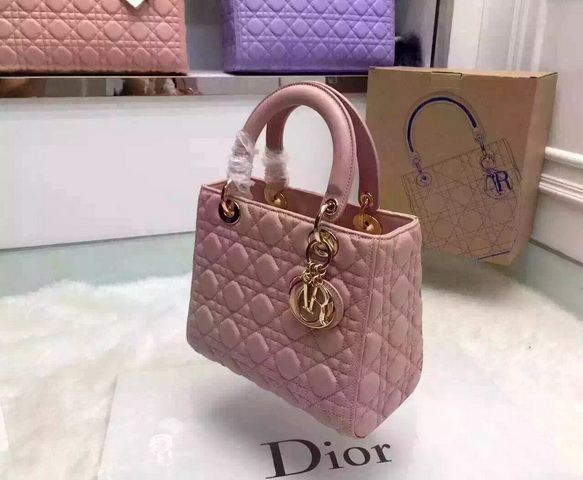 Dior Lady Dior Bag Pink Lambskin Gold Hardware for Sale